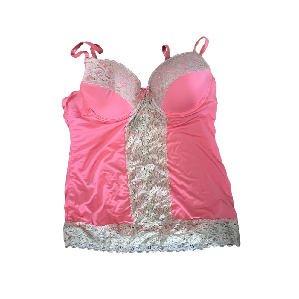 Nature Intimates Pink Lace Trim Underwire Camisole Bustier Top 34C M
